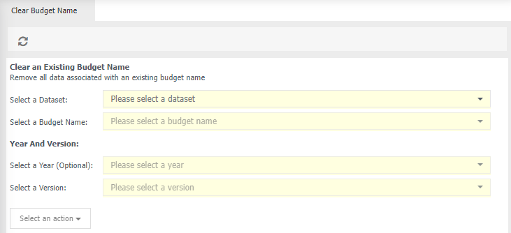 clear budget name screen overview