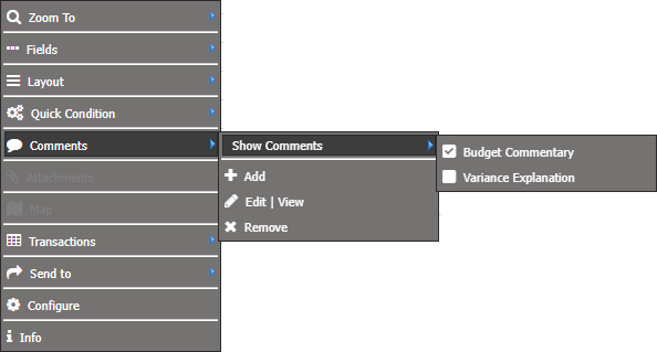 comments menu options